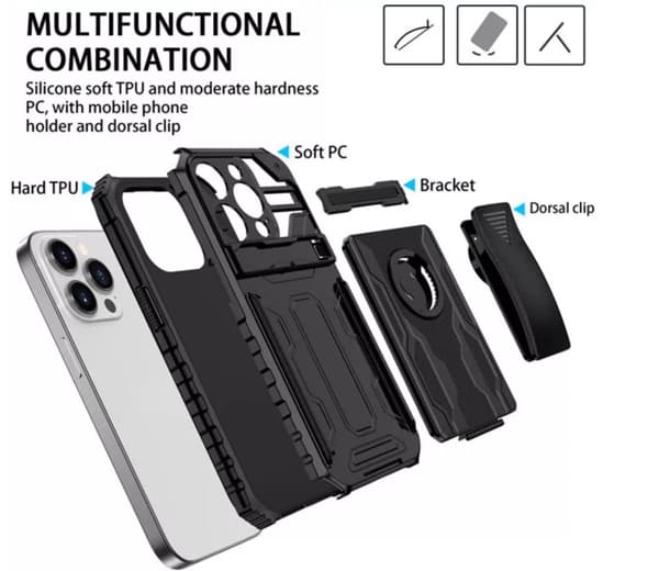 Iphone 14 -Multitasking Armor Etui med kortslot og tilbage klip