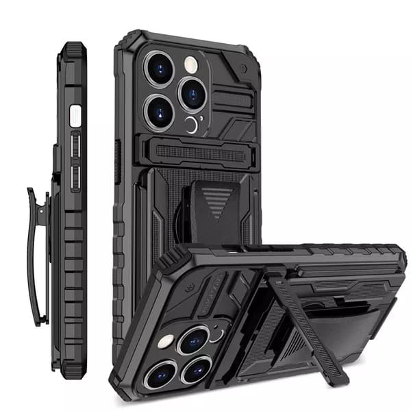 Iphone 14 -Multitasking Armor Etui med kortslot og tilbage klip