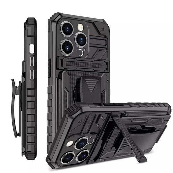 Iphone 12 -Multitasking Armor Etui med kortslot og tilbage klip