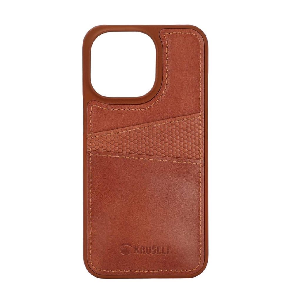 Krusell iPhone 14 Pro Skal Leather CardCover Cognac