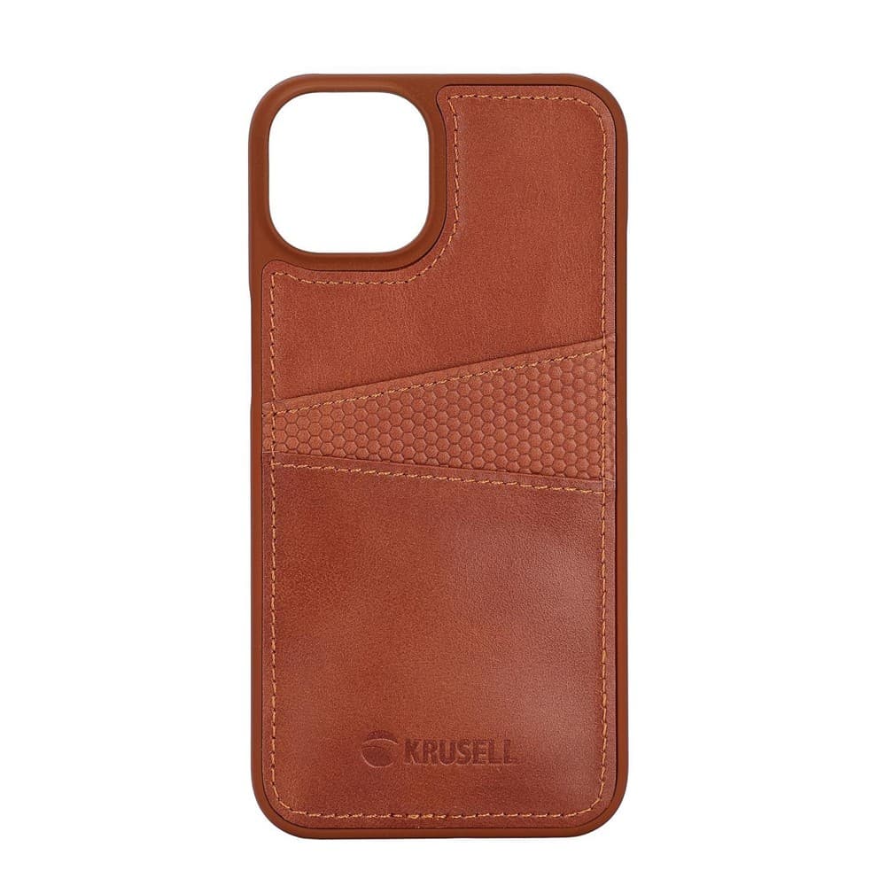 Krusell iPhone 14 Skal Leather CardCover Cognac