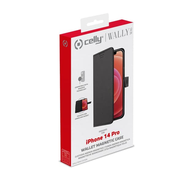 Celly iPhone 14 Pro Kotelo WALLYMAG Musta