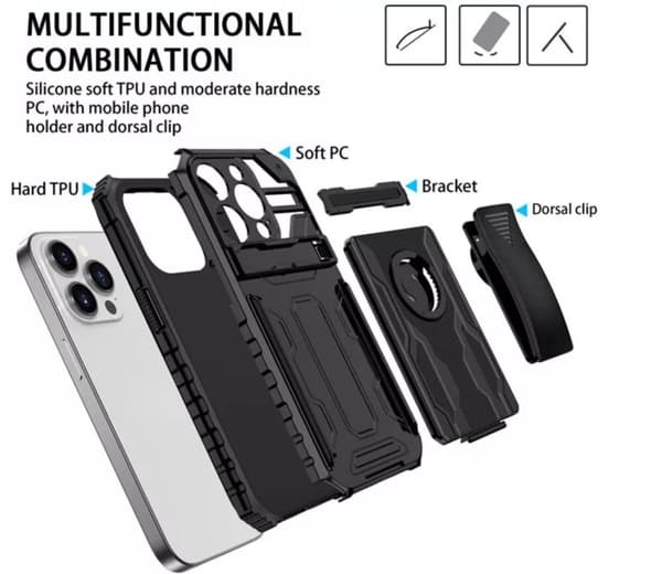 Samsung Galaxy S21 FE -Multitasking Armor etui med kortslot og tilbage klip