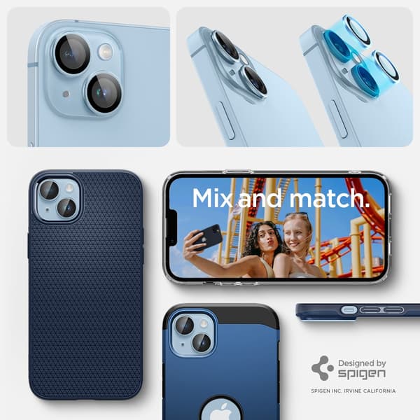 Spigen iPhone 14/iPhone 14 Plus Kameraskydd GLAS.tR EZ Fit Optik Pro Blå 2-pack
