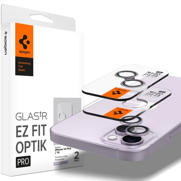 Spigen iPhone 14/iPhone 14 Plus Kamerabeskytter GLAS.tR EZ Fit Optik Pro Lilla 2-pak