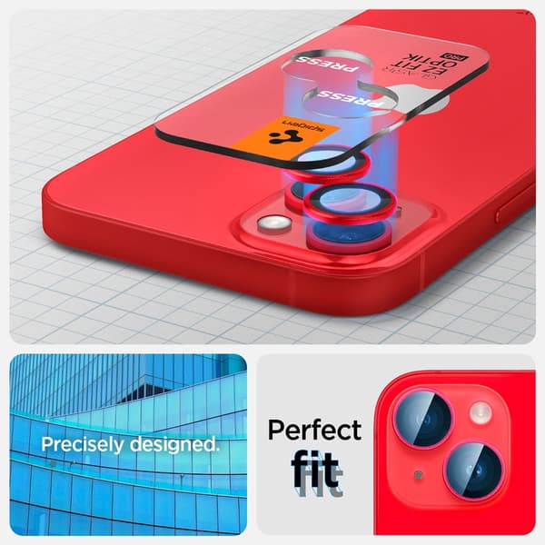 Spigen iPhone 14/iPhone 14 Plus Kameran suoja GLAS.tR EZ Fit Optik Pro Punainen 2-pakkaus