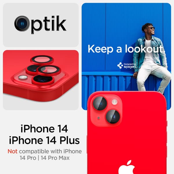 Spigen iPhone 14/iPhone 14 Plus Kameran suoja GLAS.tR EZ Fit Optik Pro Punainen 2-pakkaus