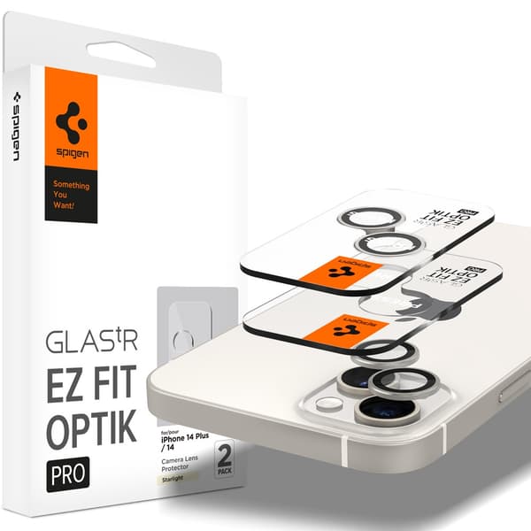 Spigen iPhone 14/iPhone 14 Plus Kameran suoja GLAS.tR EZ Fit Optik Pro Starlight 2-pakkaus
