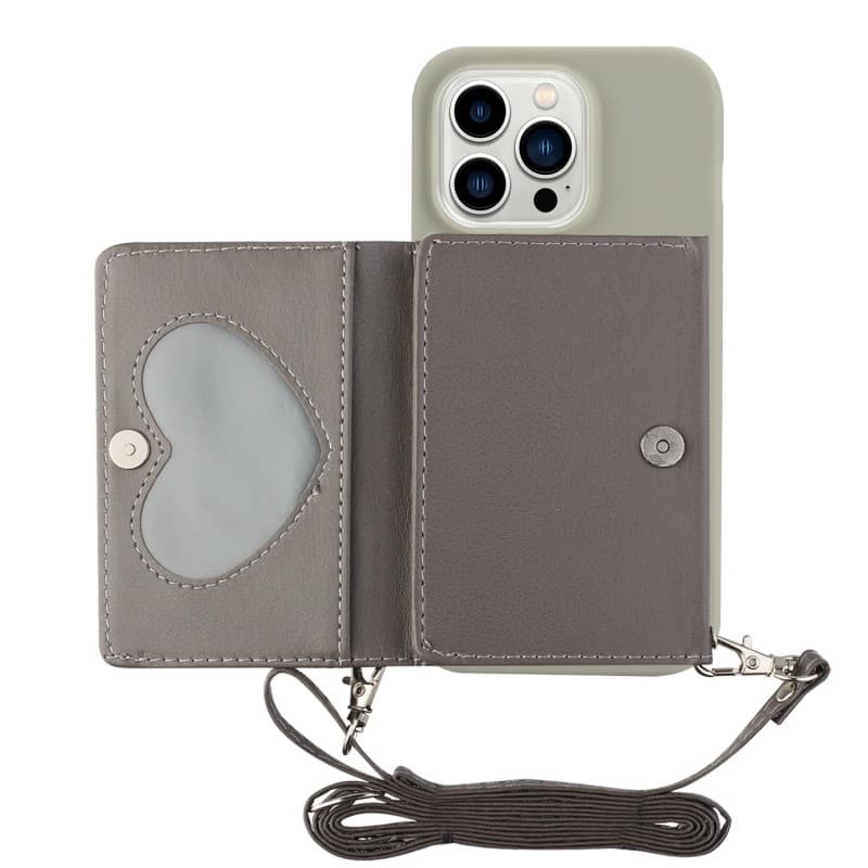 For iPhone 14 Pro Crossbody Lanyard Wallet Card Bag Phone Case(Grey)