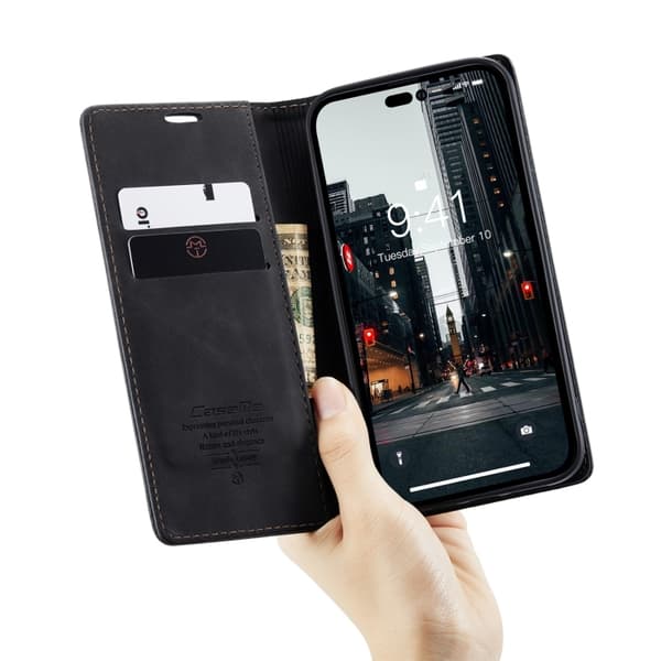 CASEME iPhone 14 Pro Fodral Retro Flip Svart