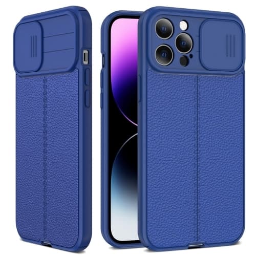 iPhone 14 Pro Skal Litchi CamShield Blå