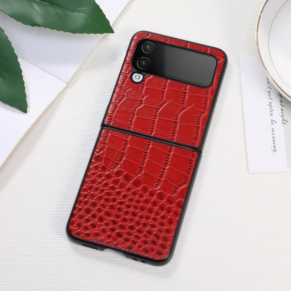 Samsung Galaxy Z Flip 4 Skal Krokodil Textur Läder Röd