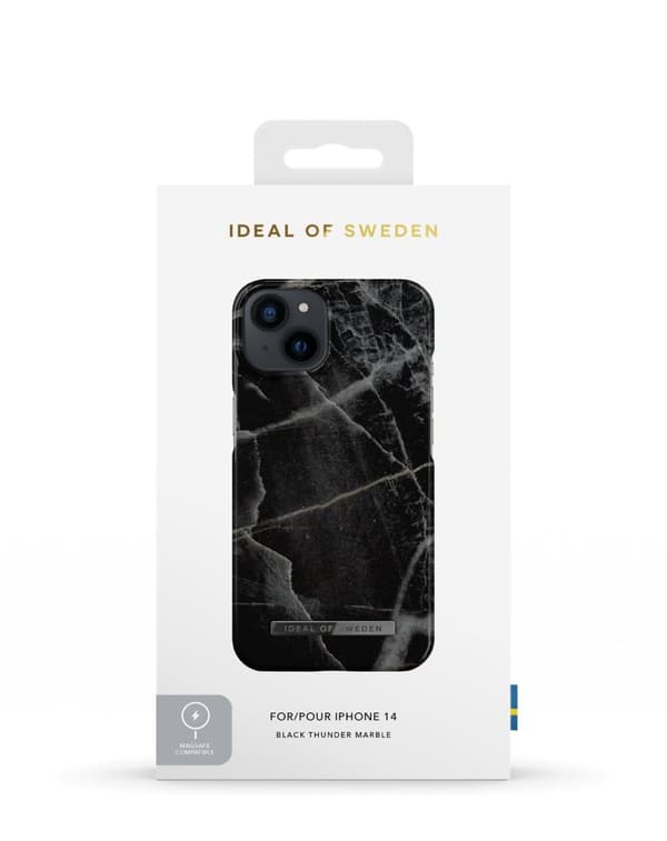 Printed Case MagSafe iPhone 13 / 14 / 16e Black Thunder Marble