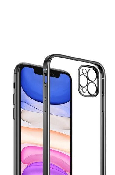 Apple iPhone 12 Pro Luxury Classic Square Frame Protection Case Black With Soft Thin Transparent Camera Protector High Quality