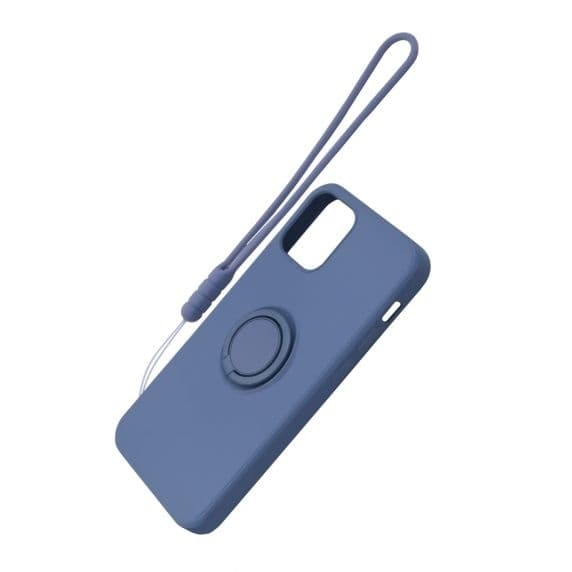 Apple iPhone 12/12 Pro Soft Liquid Silicone Case Gray with Magnetic Ring Holder Stand and Slim Hands Strap High Quality