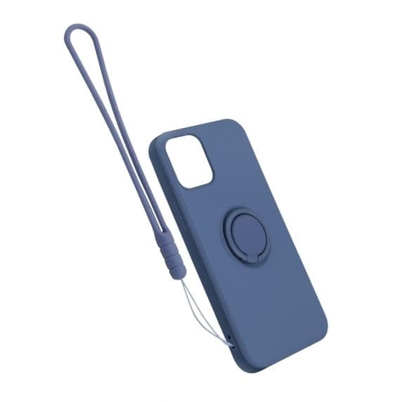Apple iPhone 12/12 Pro Soft Liquid Silicone Case Gray with Magnetic Ring Holder Stand and Slim Hands Strap High Quality