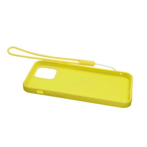Apple iPhone 12/12 Pro Soft Liquid Silicone Case Yellow with Magnetic Ring Holder Stand and Slim Hands Strap High Quality