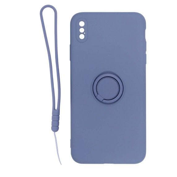 iPhone XS Max Soft Liquid Silicone Case With Magnetic Ring Holder Stand and Slim Hands Strap Best Quality Grey