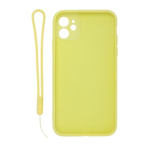 iPhone 11 Soft Liquid Silicone Case With Magnetic Ring Holder Stand and Slim Hands Strap Best Quality Yellow