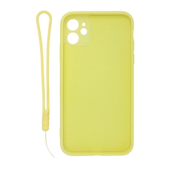 iPhone 11 Soft Liquid Silicone Case With Magnetic Ring Holder Stand and Slim Hands Strap Best Quality Yellow
