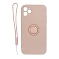 Miniatyrbild 1 av 3: Apple iPhone 11 Pro mjukt flytande silikonfodral med magnetiskt hållare och smal handrem Bästa kvalitet rosa