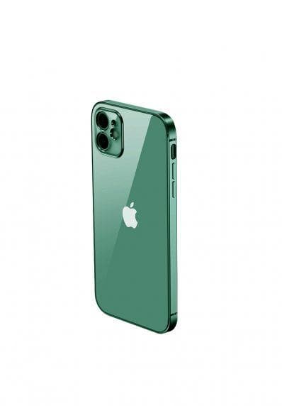 Apple iPhone 12 Luxury Classic Square Frame Protection Case Dark Green With Soft Thin Transparent Camera Protector High Quality