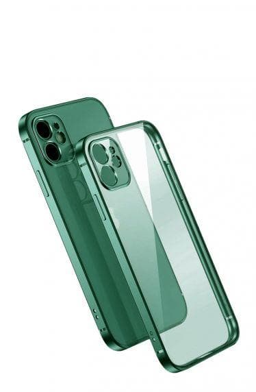 Apple iPhone 12 Luxury Classic Square Frame Protection Case Dark Green With Soft Thin Transparent Camera Protector High Quality