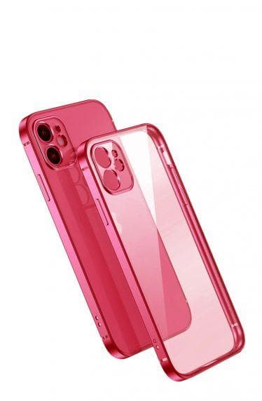 Apple iPhone 12 Luxury Classic Square Frame Protection Case Red With Soft Thin Transparent Camera Protector High Quality