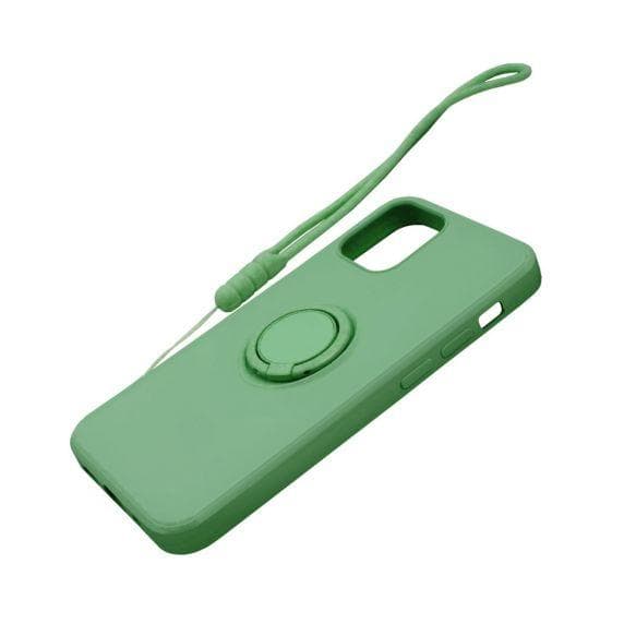 Apple iPhone 12/12 Pro Soft Liquid Silicone Case Green with Magnetic Ring Holder Stand and Slim Hands Strap High Quality