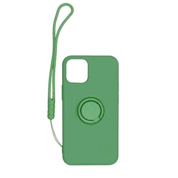 Apple iPhone 12/12 Pro Soft Liquid Silicone Case Green with Magnetic Ring Holder Stand and Slim Hands Strap High Quality