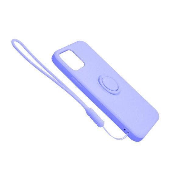 Apple iPhone 12/12 Pro Soft Liquid Silicone Case Purple with Magnetic Ring Holder Stand and Slim Hands Strap High Quality