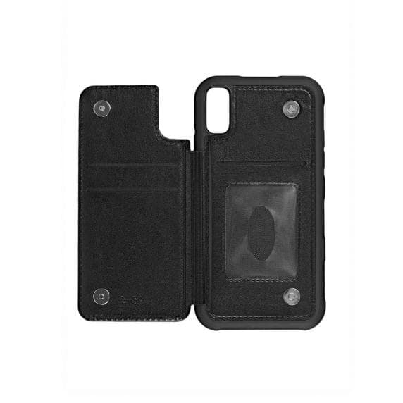 PU Leather Back Flip Kickstand Card Case Black For iPhone XR