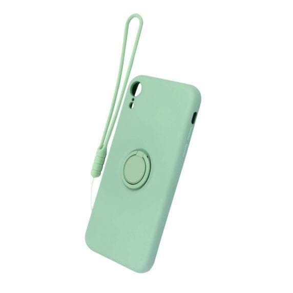 iPhone XR Soft Liquid Silicone Case With Magnetic Ring Holder Stand and Slim Hands Strap Best Quality Green
