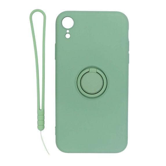 iPhone XR Soft Liquid Silicone Case With Magnetic Ring Holder Stand and Slim Hands Strap Best Quality Green