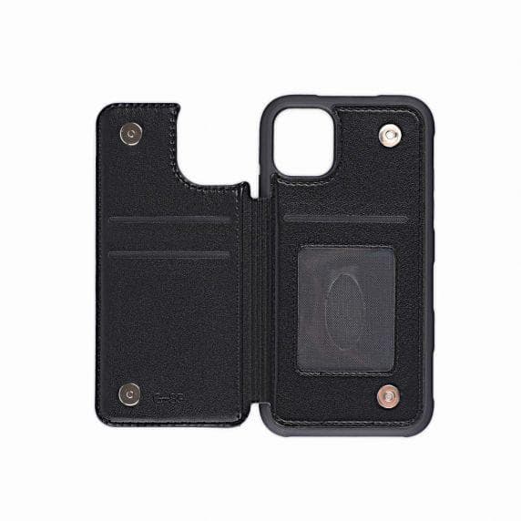 PU Leather Back Flip Kickstand Card Case Black For iPhone 11