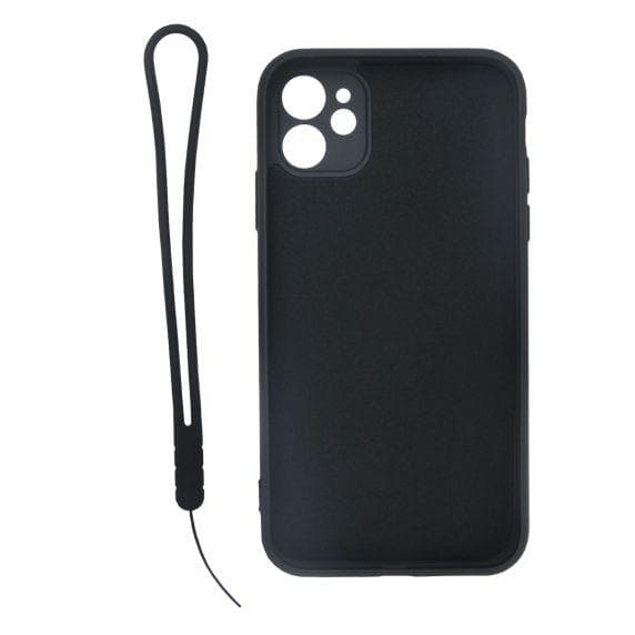 iPhone 11 Soft Liquid Silicone Case With Magnetic Ring Holder Stand and Slim Hands Strap Best Quality Black
