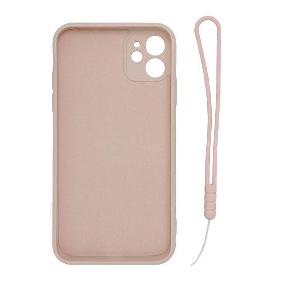 iPhone 11 Soft Liquid Silicone Case With Magnetic Ring Holder Stand and Slim Hands Strap Best Quality Pink
