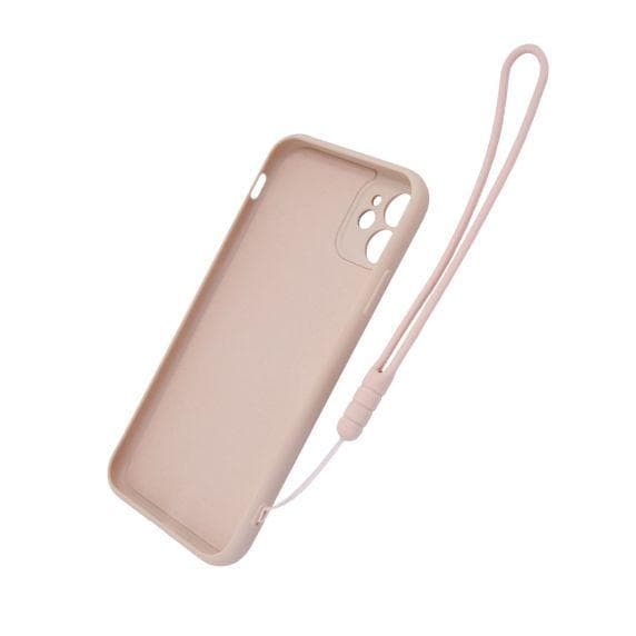 iPhone 11 Soft Liquid Silicone Case With Magnetic Ring Holder Stand and Slim Hands Strap Best Quality Pink