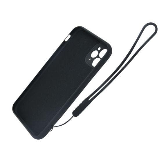 iPhone 11 Pro Soft Liquid Silicone Case With Magnetic Ring Holder Stand and Slim Hands Strap Best Quality Black