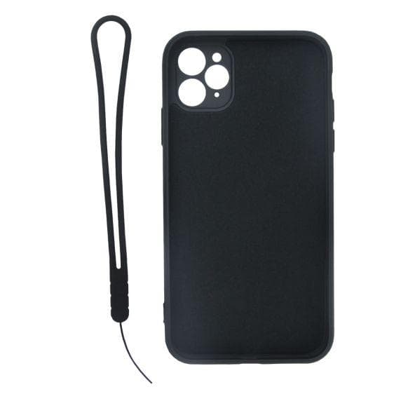 iPhone 11 Pro Soft Liquid Silicone Case With Magnetic Ring Holder Stand and Slim Hands Strap Best Quality Black