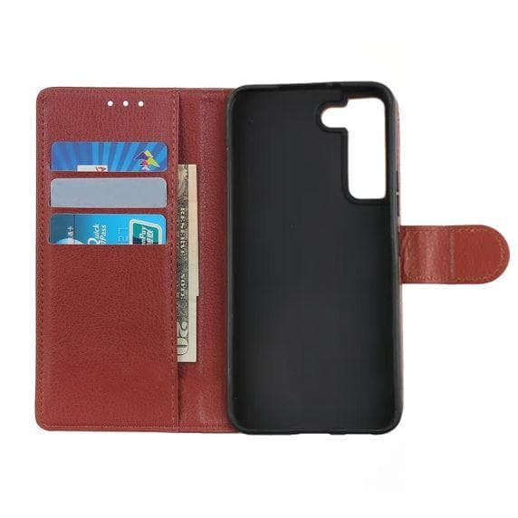 Flip Stand Leather Wallet Case For Samsung Galaxy S21 FE Brown