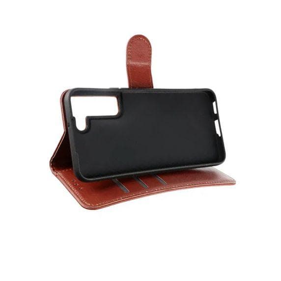 Flip Stand Leather Wallet Case For Samsung Galaxy S21 FE Brown