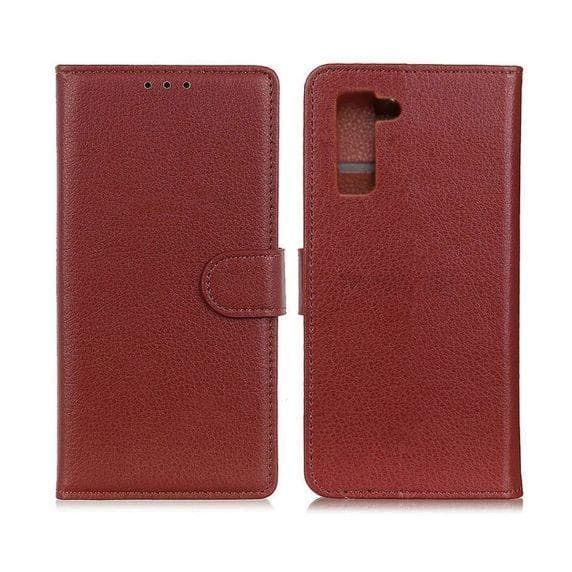Flip Stand Leather Wallet Case For Samsung Galaxy S21 FE Brown