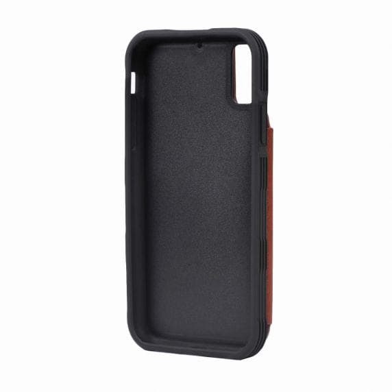 PU Leather Back Flip Kickstand Card Case Brown For iPhone X/XS