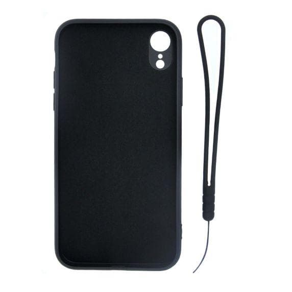 iPhone XR Soft Liquid Silicone Case With Magnetic Ring Holder Stand and Slim Hands Strap Best Quality Black