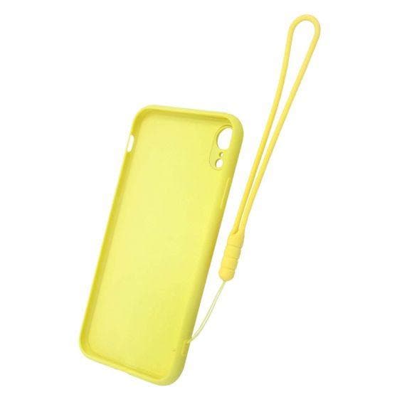 iPhone XR Soft Liquid Silicone Case With Magnetic Ring Holder Stand and Slim Hands Strap Best Quality Yellow