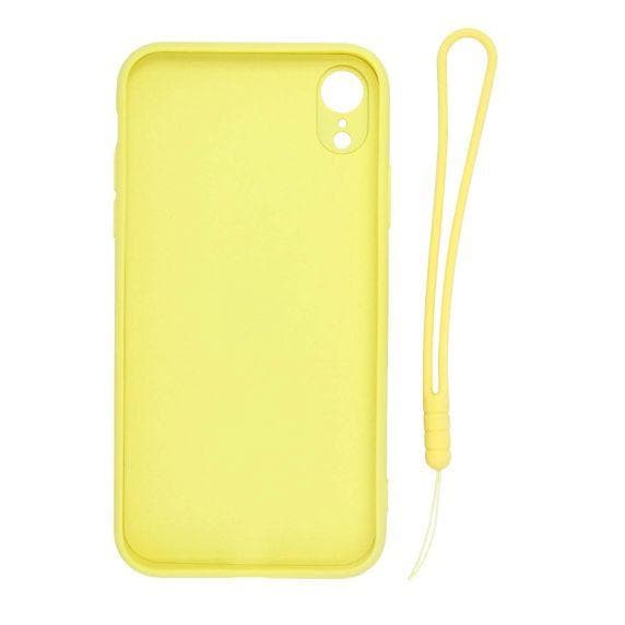 iPhone XR Soft Liquid Silicone Case With Magnetic Ring Holder Stand and Slim Hands Strap Best Quality Yellow