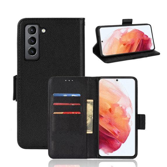 Flip Stand Leather Wallet Case For Samsung Galaxy S22 Plus 5G Black