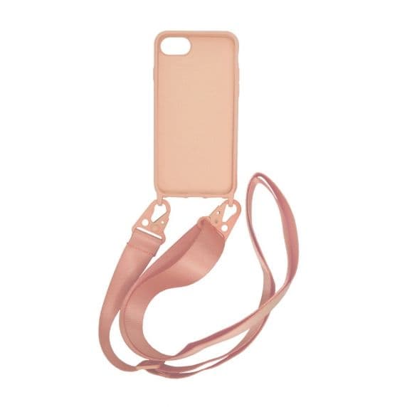 Apple iPhone 7/8/SE 2020 Liquid Silicone Case with Neck Strap High Quality Sand Pink