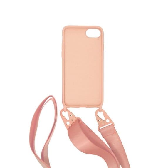 Apple iPhone 7/8/SE 2020 Liquid Silicone Case with Neck Strap High Quality Sand Pink